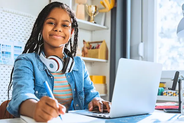 Girl learning live math class