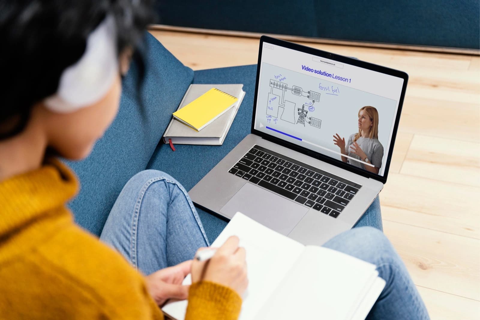 A student taking a live MyEdSpace math lesson on her laptop