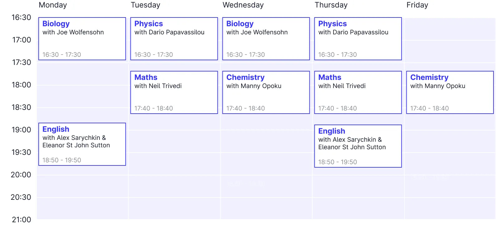 Year 5 Timetable